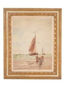 AMERICAN SCHOOL COASTAL SEASCAPE OIL PAINTING SIGNED