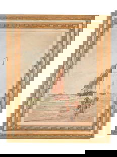 AMERICAN SCHOOL COASTAL SEASCAPE OIL PAINTING SIGNED: An American School oil painting on masonite board depicting a genre scene in a coastal seascape. Signed by the artist, Olga Fried Baum and probably dated, lower left. Framed. American Fine Art, Marine