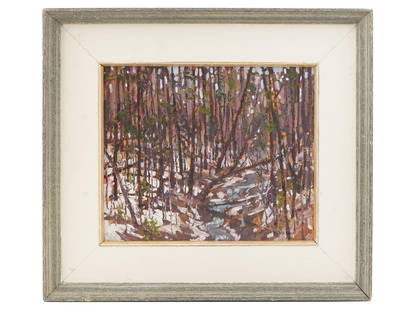 CANADIAN DOUBLE SIDE OIL PAINTING SIGNED A.Y. JACKSON: A double sided oil painting on panel depicting landscapes, probably Algonquin Park landscape views, on both sides. Signed, A. Y. Jackson, lower right on the front. Alexander Young A.Y. Jackson, Canadi