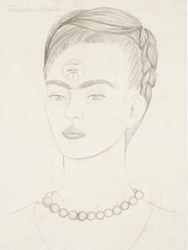 ATTR TO FRIDA KAHLO SELF PORTRAIT PENCIL PAINTING