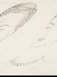 ATTR TO FRIDA KAHLO SELF PORTRAIT PENCIL PAINTING: Pencil on paper drawing. Attributed to Frida Kahlo, 1907 to 1954, a Mexican Surrealist artist, spouse of Diego Rivera. The artwork represents the painters self portrait. Circa: 1935 to 1940. Signed up