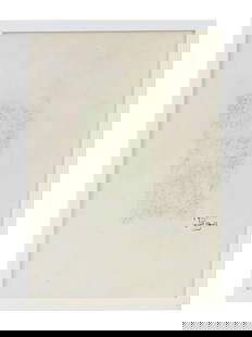 MIXED MEDIA PAINTING BY SHAKIR HASSAN AL SAID: A mixed media painting on paper by Shakir Hassan Al Said, framed in a white frame. The artwork features a rectangular block in the center comprised of symbols or characters, likely script, in a faded