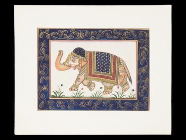 INDIAN RAJASTAN SCHOOL IMPERIAL ELEPHANT OIL PAINTING