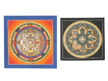 TWO BUDDHIST NEPALESE THANGKA PAINTINGS ON FABRIC