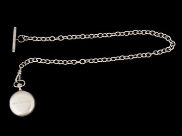 TIFFANY AND CO POCKET WATCH W STERLING SILVER CHAIN