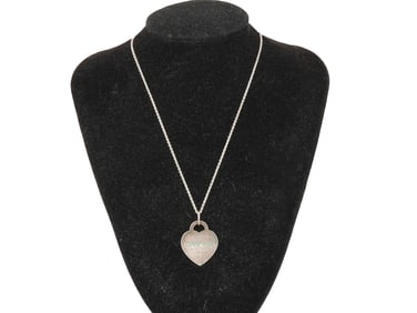 TIFFANY AND CO SILVER NECKLACE W HEART CHARM PENDANT