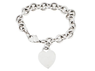 TIFFANY STERLING CHAIN BRACELET WITH HEART CHARM