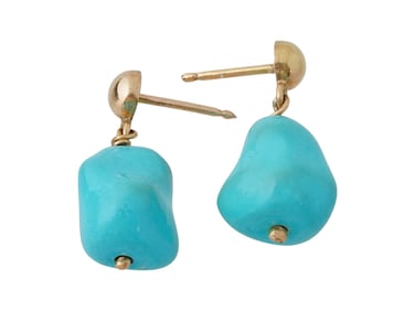 VINTAGE 14K GOLD AND TURQUOISE DROP EARRINGS