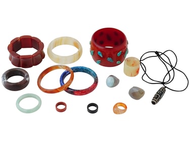 CARVED NATURAL STONE JEWELRY BRACELETS AND RINGS
