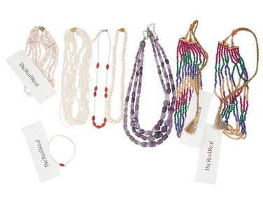 COLLECTION OF BEADED STONE NECKLACES