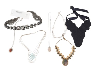 ASSORTMENT OF STERLING SILVER AND STONE NECKLACES