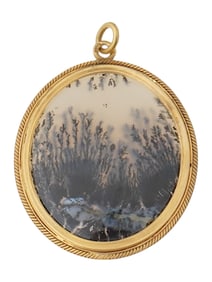 56 GOLD AND MOCHA AGATE STONE MEDALLION PENDANT