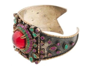 VINTAGE GILT STERLING SILVER GEMS CUFF BRACELET
