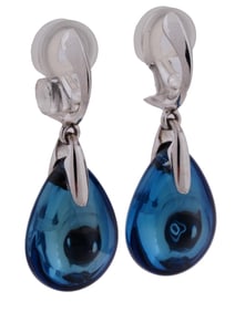 BACCARAT PSYDELIC STERLING CRYSTAL CLIP ON EARRINGS
