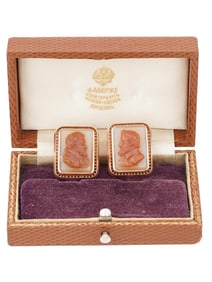 RUSSIAN 14K GOLD CAMEO PORTRAITS CUFF LINKS IOB
