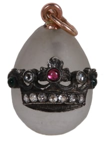 RUSSIAN GOLD QUARTZ CARVED GOLD RING EGG PENDANT