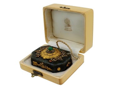 RUSSIAN GILT SILVER AGATE DIAMOND GEMS PUSH BELL
