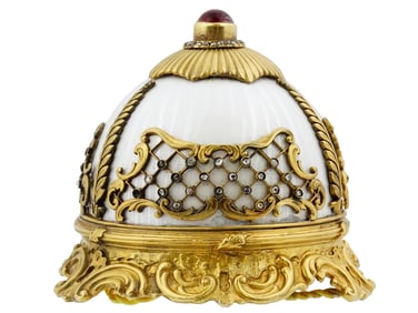 RUSSIAN GILT SILVER ENAMEL BELL PUSH WITH DIAMONDS
