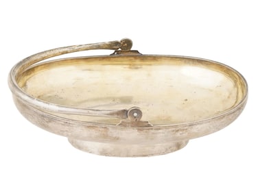 RUSSIAN SILVER CANDY BOWL WITH A HANDLE ENGRAVED MOTIFS
