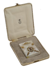 ANTIQUE RUSSIAN SILVER MOTHER OF PEARL CASE W DIAMONDS