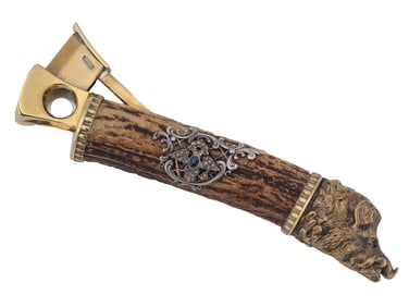 RUSSIAN 84 GILT SILVER AND DIAMONDS CIGAR CUTTER