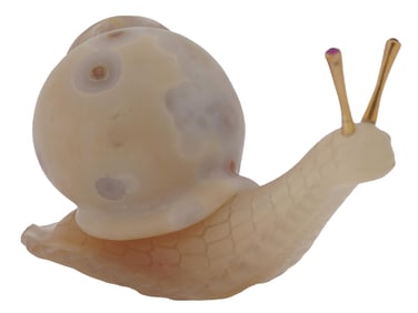 RUSSIAN CARVED AGATE FIGURE OF SNAIL W. RUBY EYES