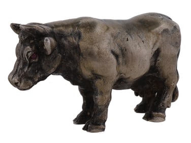 RUSSIAN SILVER COW FIGURINE WITH RUBY STONE EYES