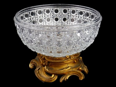 ANTIQUE BACCARAT STYLE CRYSTAL BOWL W ORMOLU STAND