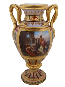 ANTIQUE ROYAL VIENNA PORCELAIN URN VASE, 19TH C.