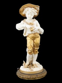 19TH C FRENCH GILT PORCELAIN FIGURINE ON BRONZE STAND