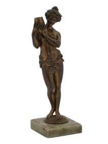 MID CENTURY BRONZE NUDE WATER NYMPH SCULPTURE
