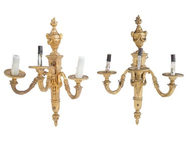 ANTIQUE LATE 19TH C FRENCH BRASS WALL SCONCES