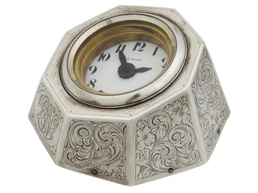 KERR AMERICAN STERLING SILVER 8 DAYS TABLE CLOCK