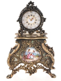 ANTIQUE GERMAN GILT SILVER MINIATURE ROCOCO TABLE CLOCK