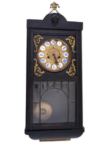 ANTIQUE GERMAN WOODEN CABINET CLOCK WITH PENDULUM