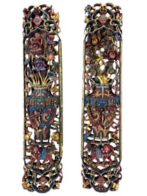 PAIR OF ANTIQUE TIBETAN HAND CARVED WOOD PANELS