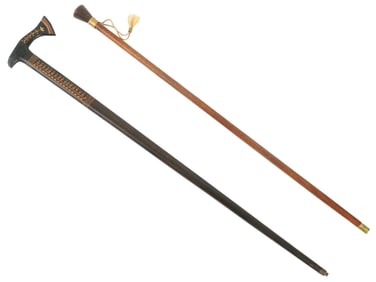LOT OF TWO FLOWER HAND CARVED WOOD WALKING CANES