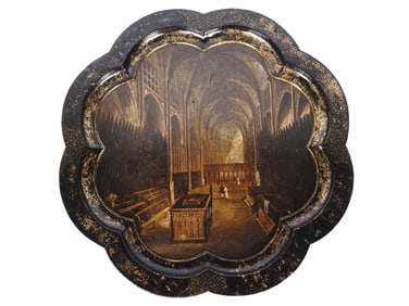 ANTIQUE ENGLISH HAND PAINTED PAPIER MACHE TRAY