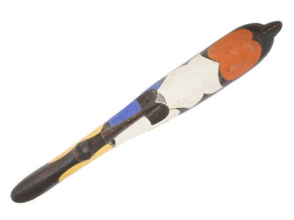 LARGE CENTRAL AFRICAN HAND PAINTED RITUAL FANG MASK: A large hand-carved wooden Fang mask. Central Africa, Gabon or Cameroon origin. Sharp elongated features, almond-shaped eyes, hand-painted in red, blue, yellow, and white. There is a suspension on the