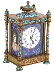 1930S CHINESE BRONZE CLOISONNE ENAMEL DESK CLOCK