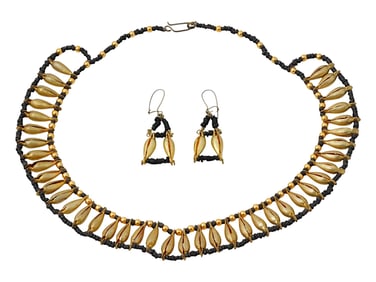 ANCIENT EGYPTIAN BEADS IN MODERN NECKLACE W EARRINGS
