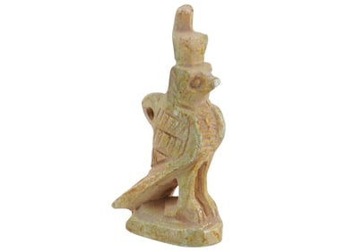 ANCIENT EGYPTIAN CARVED STONE PENDANT CROWNED FALCON
