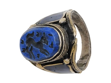 ANCIENT PERSIAN SILVER RING WITH LAPIS LAZULI INTAGLIO