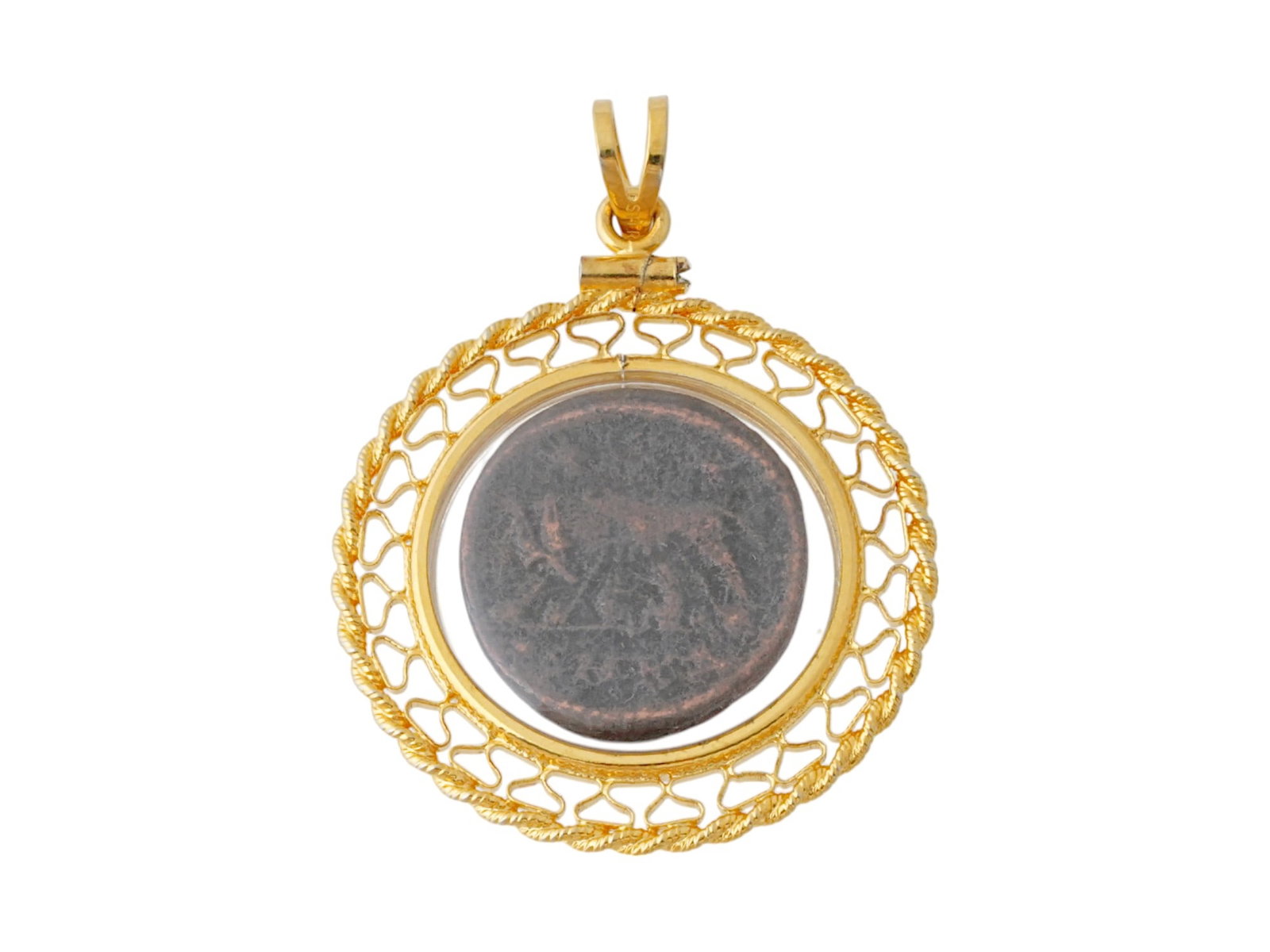 ANCIENT ROMAN BRONZE COIN PENDANT ROMULUS AND REMUS (1 of 3)