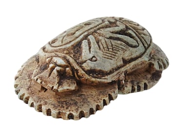 ANCIENT 26TH DYNASTY EGYPTIAN CARVED LIMESTONE SCARAB