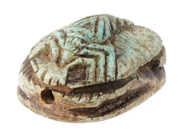 ANCIENT EGYPTIAN CARVED LIMESTONE SCARAB AMULET PENDANT