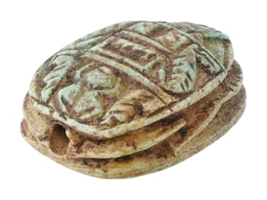 ANCIENT EGYPTIAN LATE PERIOD LIMESTONE SCARAB FIGURE