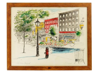 CANADIAN CITYSCAPE COLORED PRINT BY CLAUDE SIMARD