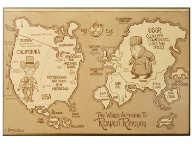 DAVID HORSEY LITHOGRAPH RONALD REAGAN WORLD MAP
