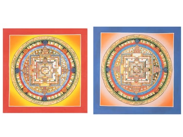 TWO BUDDHIST NEPALESE THANGKA PAINTINGS ON FABRIC
